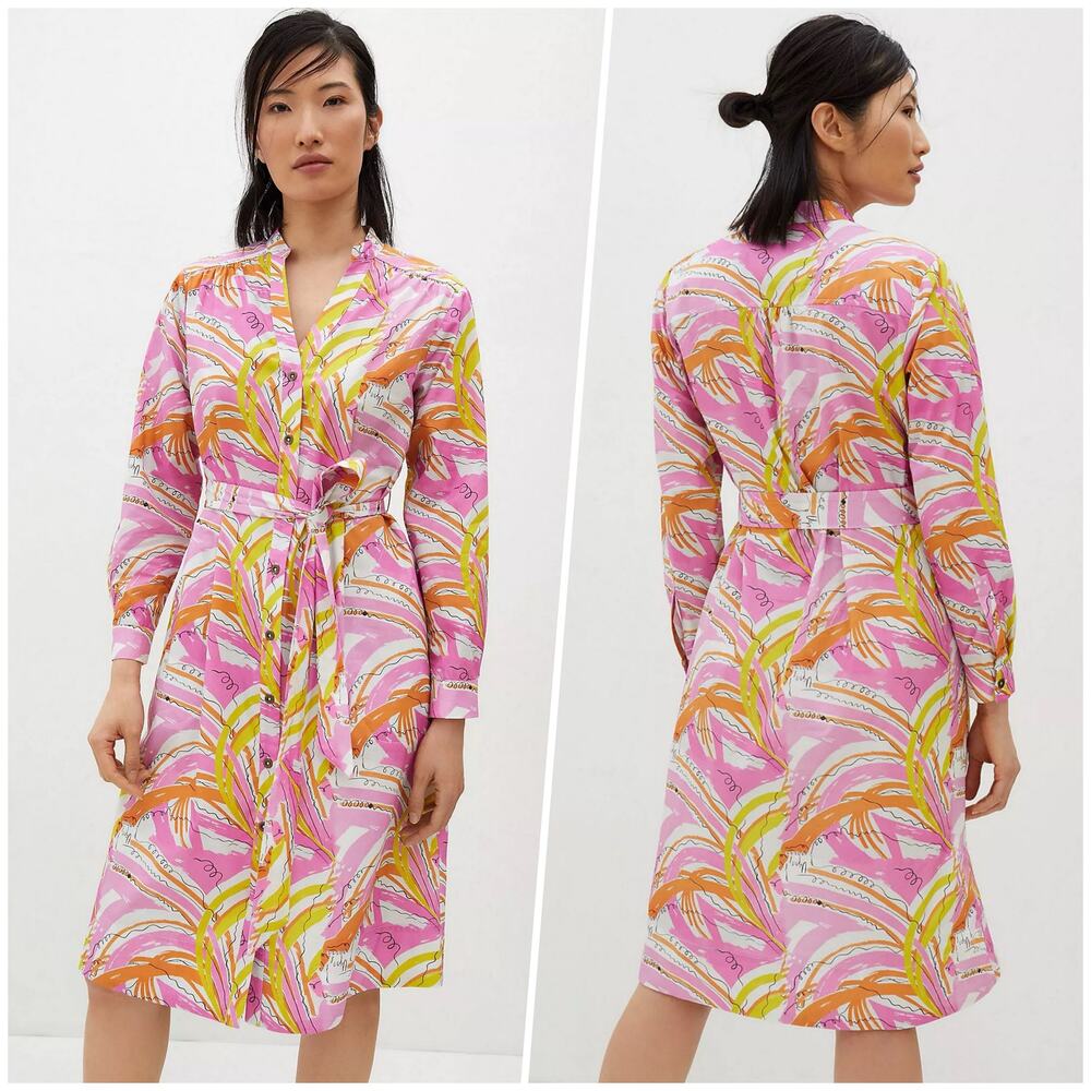 Vera for Anthropologie | Women | Pink Tropical Confetti Midi Shirt Dress | XL - Picture 11 of 12